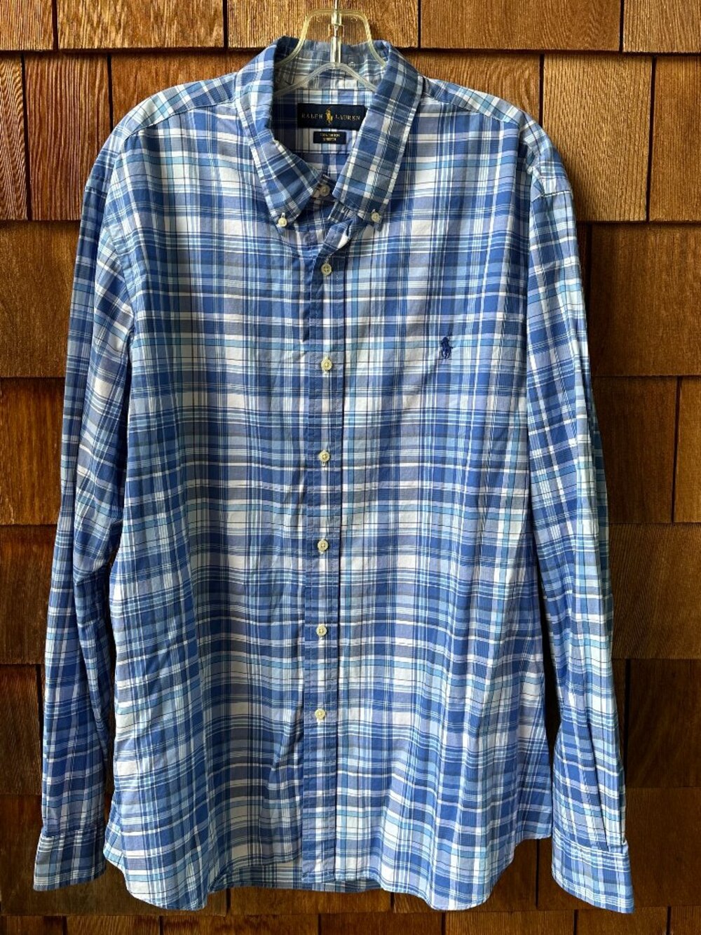 EUC Ralph Lauren Blue Plaid Stretch Cotton Button Front Shirt in Mens XXL